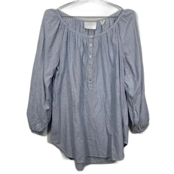 H&M Lagenlook Blue Tunic Billow Blouse Long Sleeve Shirt 12 - Picture 1 of 5